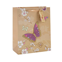 High Quality Decoration Flower Pattern Brown Kraft Gift Paper Bag with 4 Designs Assorted