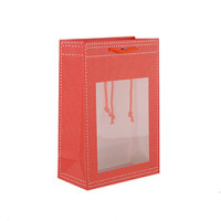 Orange And Green Fabric Effect Paper Gift Bags Shopping Gift Bags With Clear PVC Window