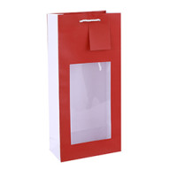 Classic Simplicity Design Solid Color Wine Bottle Art Paper Bag With PVC Window And PP Rope Handles
