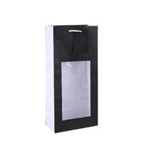 Classic Simplicity Design Solid Color Wine Bottle Art Paper Bag With PVC Window And PP Rope Handles