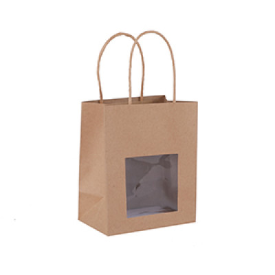 Wine Bottle Gift Bag Nature Color Kraft Paper Bag with PVC window and twisted paper handles