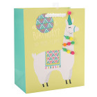 Alpaca Birthday gift Bag with hot foil stamping and 9 pom balls on front side