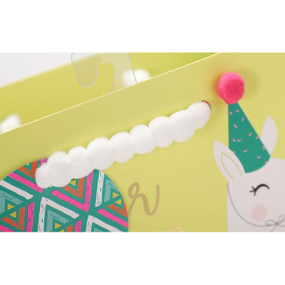 Alpaca Birthday gift Bag with hot foil stamping and 9 pom balls on front side