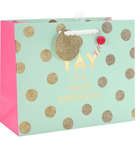 Birthday gift Bag with hot foil stamping, glitter and 1 pom ball