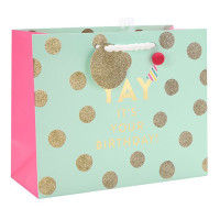 Birthday gift Bag with hot foil stamping, glitter and 1 pom ball