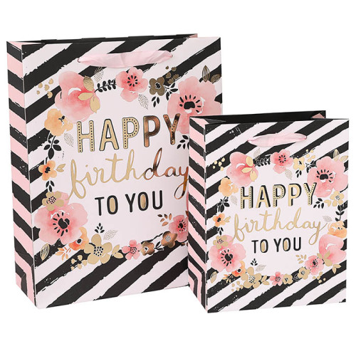 Flowers  White Card Paper Bag With Hot Foil Stamping