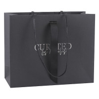 Black Card Paper Shopping Bags Hot Foil Stamped Customized Logo On Both Sides With Unqiue Ropes Inserts