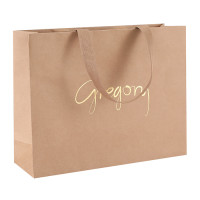 Supreme Quality Brown Kraft Paper Carrier Bags With Cusomized Hot Foil Stamped Logo