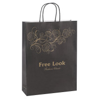 Recycled White Kraft Paper Carrrier Bags With Gold Pantome Color Logo With Twisted Paper Handles