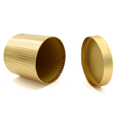 Cylindrical Shaped Glossy Gold Striped Flower Paper Gift Box Set/3