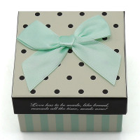 Wholesale Set/3 Square Gift Boxes With Dots and Stripes Designs Blue Bow Attached