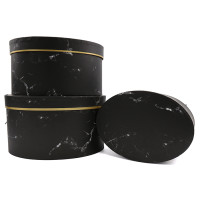 Set/3 Oval Shape Gift Box With Marble Effect Classic Black And Gold Matches