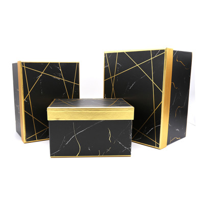 Wholesale Square Marble Printing Cardboard Flower Boxes With Gold Lid Stock Available