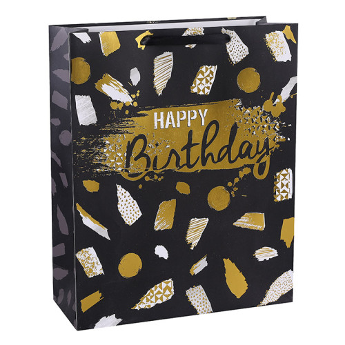 Alternative birthday style paper bag design Classic black gold matching Men's birthday gift wrapping paper bag preferred