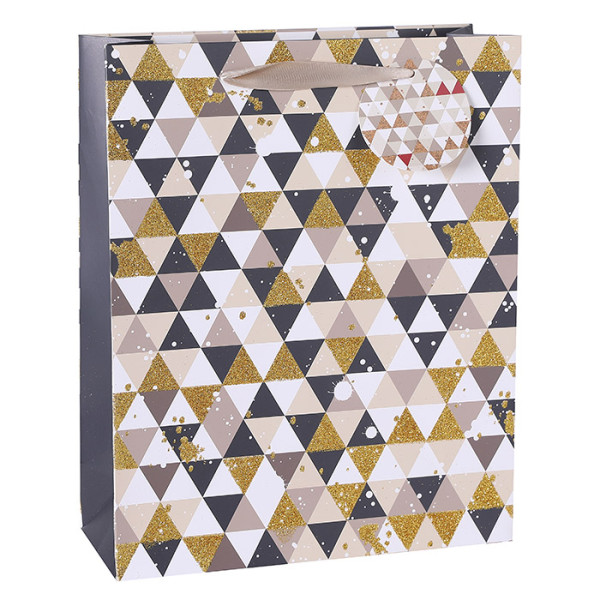 Classic Geometric Triangle Creative Paper Bag With Gold Glitter On Front Side