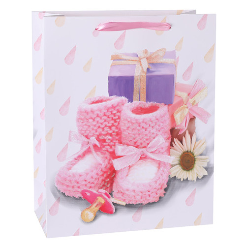 Hand Painted Baby Shower Paper Gift Bags With Glitter On Front Side