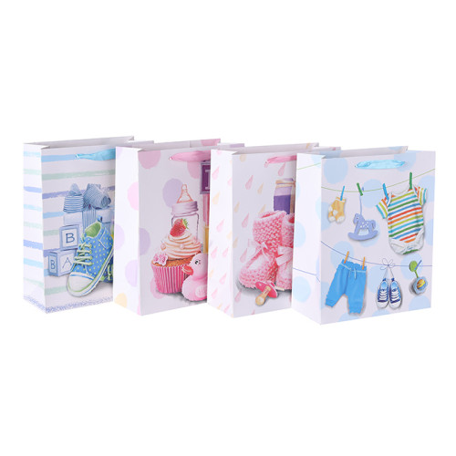 Hand Painted Baby Shower Paper Gift Bags With Glitter On Front Side