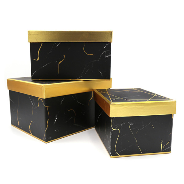 Wholesale Square Marble Printing Cardboard Flower Boxes With Gold Lid Stock Available