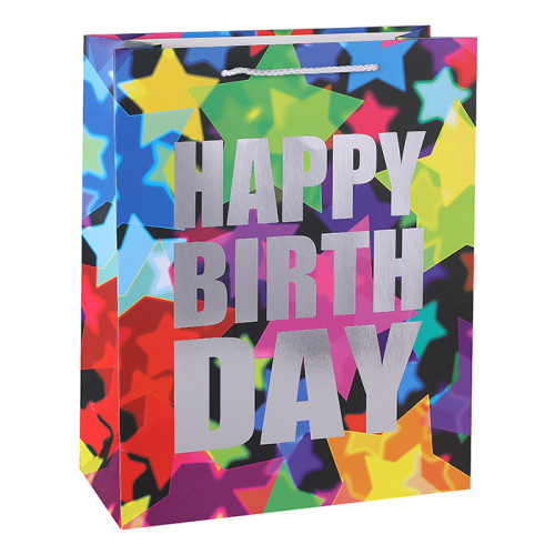 Wholesale Happy Birthday Gift Bags With Silver Foil Stamping On Front Side