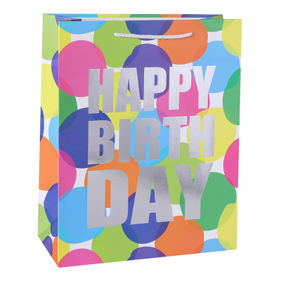 Wholesale Happy Birthday Gift Bags With Silver Foil Stamping On Front Side