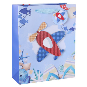 Stock Marine Style Blue Color White Card Paper Bags With Tip-ons On Front Side