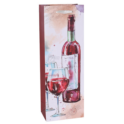 Yiwugo Hand Drawn Wine Bottle Paper Bag Stock Available Sized 12x9x36CM