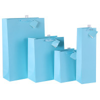 Wholesale Light Blue Paper Gift Bags With Foldable Hangtag And Pvc Hook