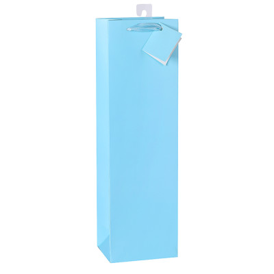 Wholesale Light Blue Paper Gift Bags With Foldable Hangtag And Pvc Hook