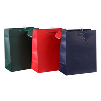 Wholesale Custom Solid Color Paper Gift Bags With Printed Red Blue And Green