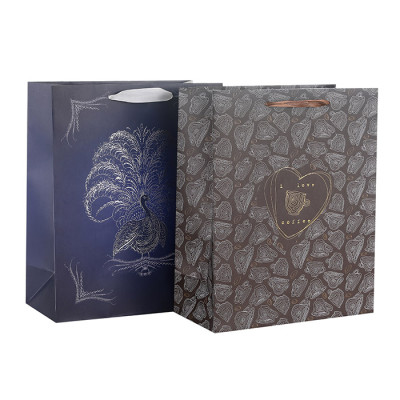 Custom Designed Paper Shopping Bags Front Side With Hot Foil Stamping Made Of 180gsm Art Paper