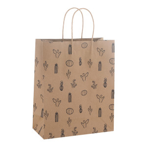 Machine Made Custom Designed Brown Kraft Paper Bags With Paper Twisted Handles 150GSM Thickness