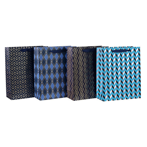 Geometric Patterns Paper Gift Bags For Mens With Hot Foil Stamping On Front Side