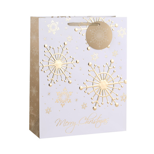 2019 New Christmas Paper Gift Bag With Deep Embossed Hot Foil Stamping