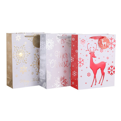 2019 New Christmas Paper Gift Bag With Deep Embossed Hot Foil Stamping