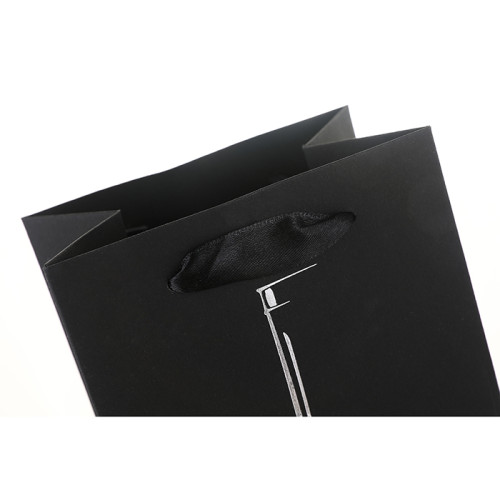 200gsm Black Craft Paper Bottle Wine Bags With 2 Sides Of Silver Foil Stamping