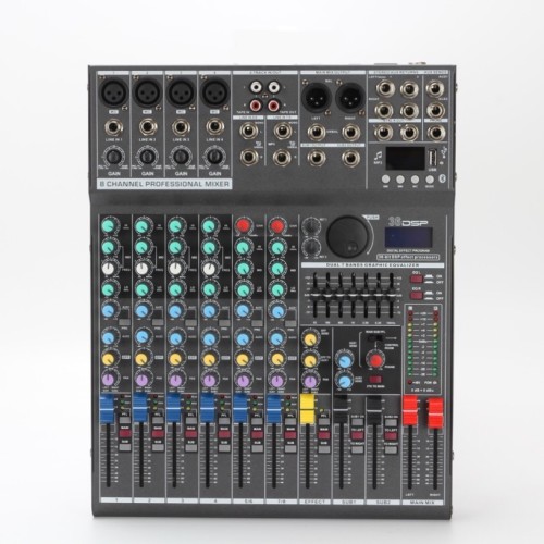 Built-in 36-bit DSP digital effects with MP3 Bluetooth EF822XU 8 channel pro audio mixer