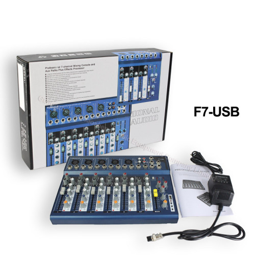 3-Band EQ 48v phantom power mini professional 7 channel audio mixer F7 with USB palyer