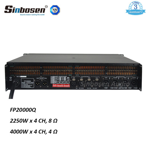 Sinbosen FP20000Q 4000 watt amplificador de potência baixo profissional de 4 canais duplo subwoofer de 18 polegadas