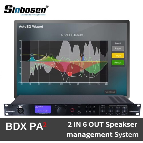 El altavoz digital de audio profesional de 2 entradas y 6 salidas administra el procesador BDX PA2