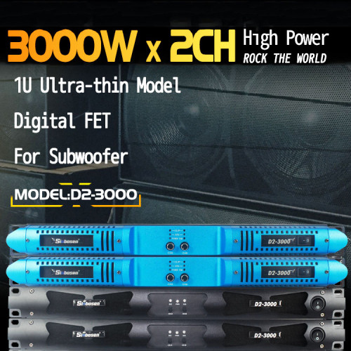 7140 vatios 2CH clase d amplificador de potencia D2-3000 para subwoofer estable de 2 ohmios