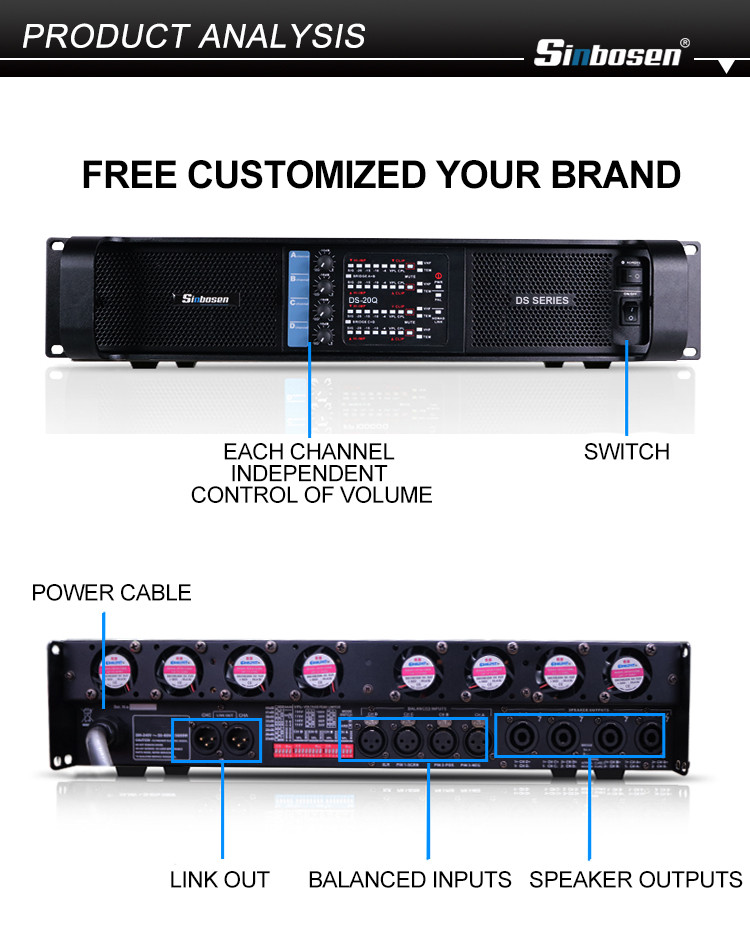 Sinbosen FP20000Q 4000 watt 4 channel professional bass power amplifier