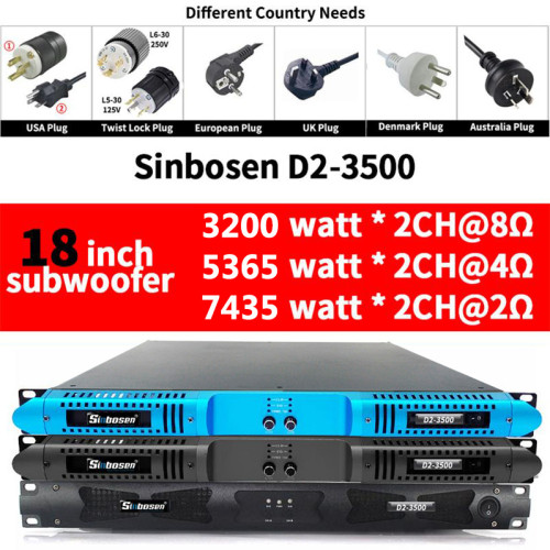 Sinbosen high power 2 ohm 7435 watts per channels 2CH class d subwoofer amplifier D2-3500