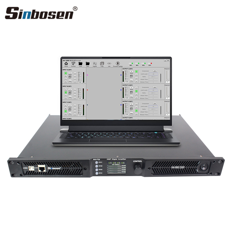 Sinbosen DSP 4 Channel 800 Watts 1U Digital Power Amplifier K4-800 | 4 ...