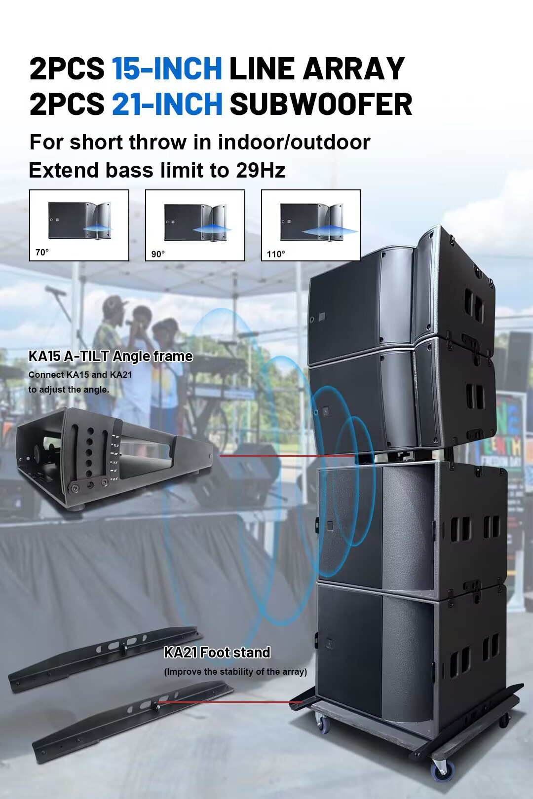 What are the different configurations for the A15 line array?