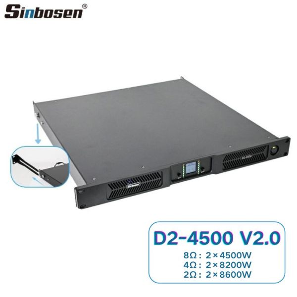Amplificatore di potenza digitale a 2 canali da 4500 W con display della temperatura e staffa di montaggio posteriore.