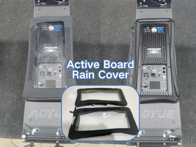 Rain covers can be added to the active modules of the active line array and subwoofer.