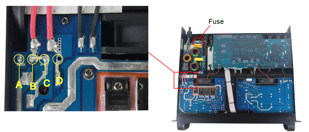 Come modificare la tensione dell'amplificatore tra 110 V e 220 V.