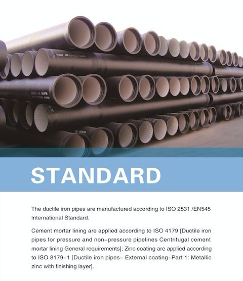 Ductile iron pipes according to ISO2531 EN545 international standard