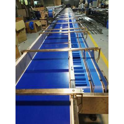 Blue PU food grade Water washing belt conveyor for sale 4 transmision channels