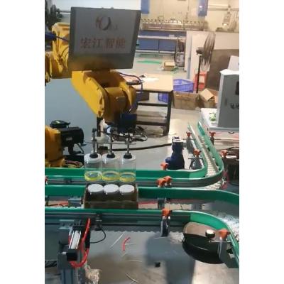 Bottle and carton transmission conveyor automation line with robot